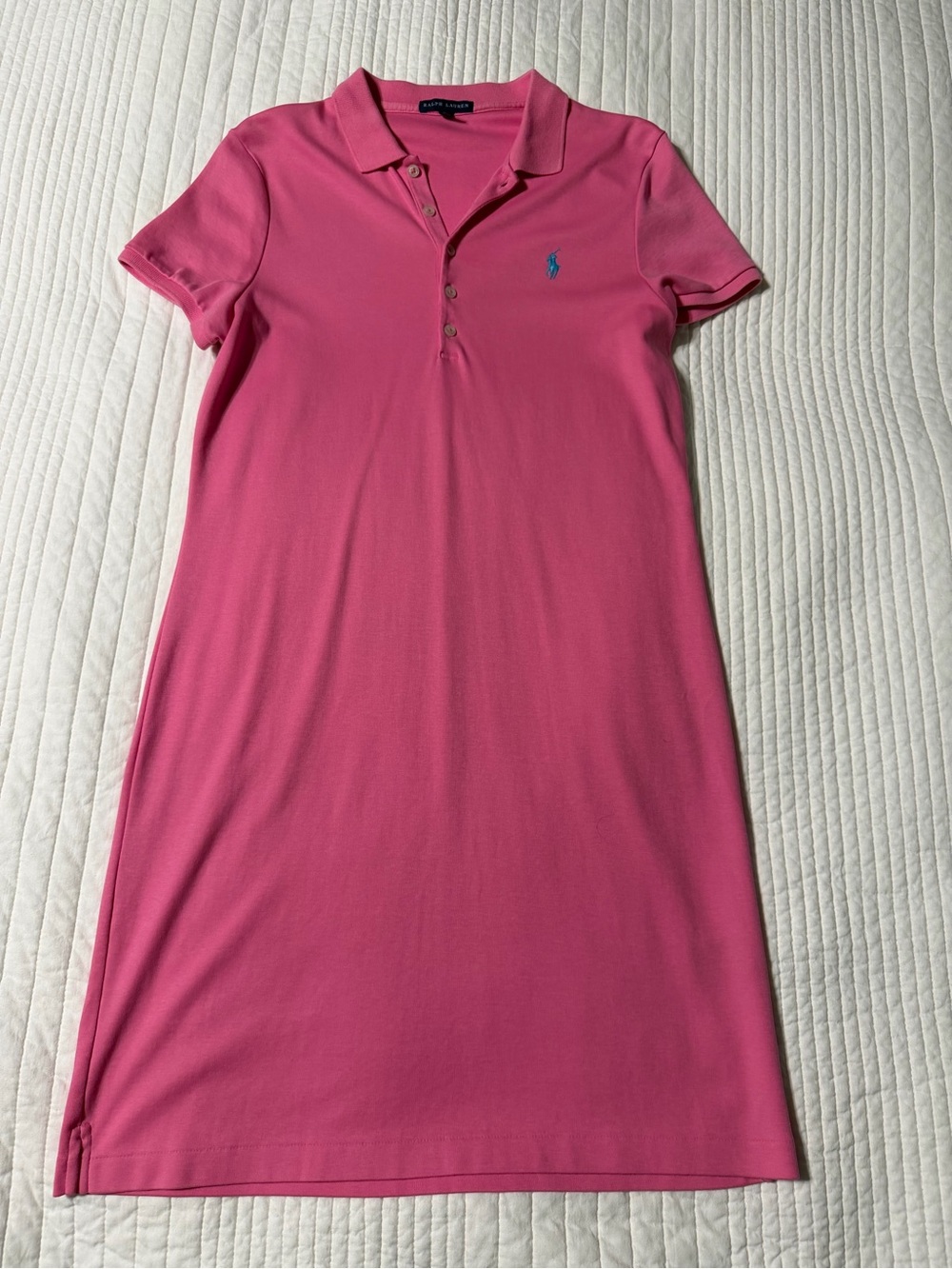 Ralph Lauren Pink Polo Shirt Dress Blue Pony Short Sleeve Cotton L Large - Picture 1 of 6